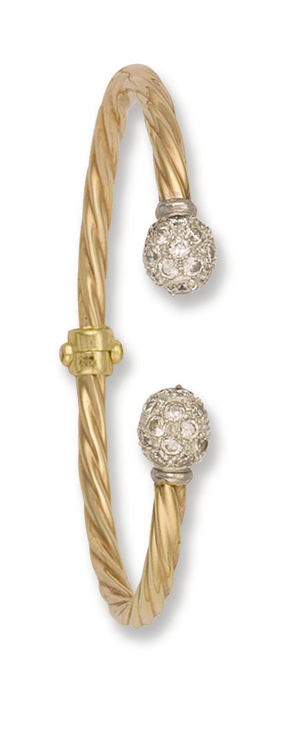 Y/G Hinghed Twisted Cz Torque Bangle