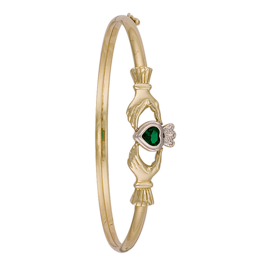 Y/G Green Stone Set Claddagh Bangle