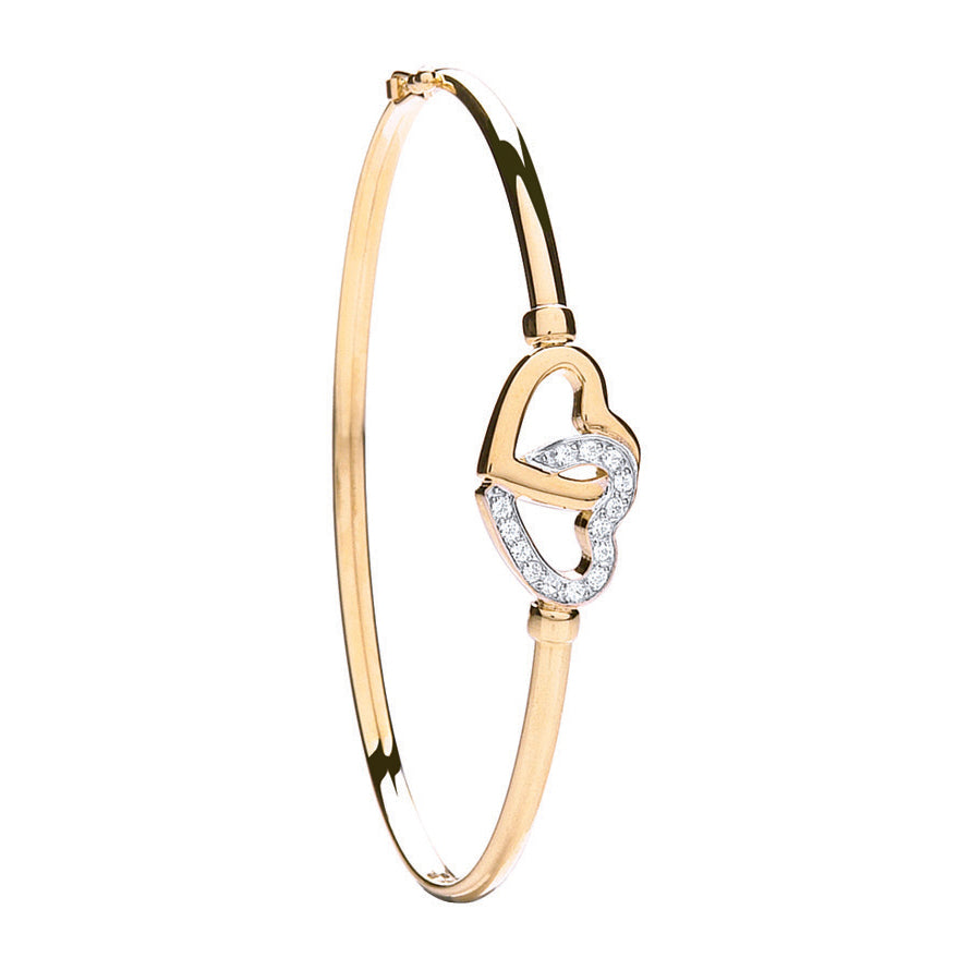 Y/G Double Cz Heart Bangle