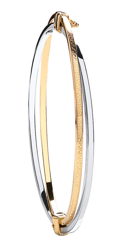 Y & W/G Two Row Bangle With Greek Key Pattern