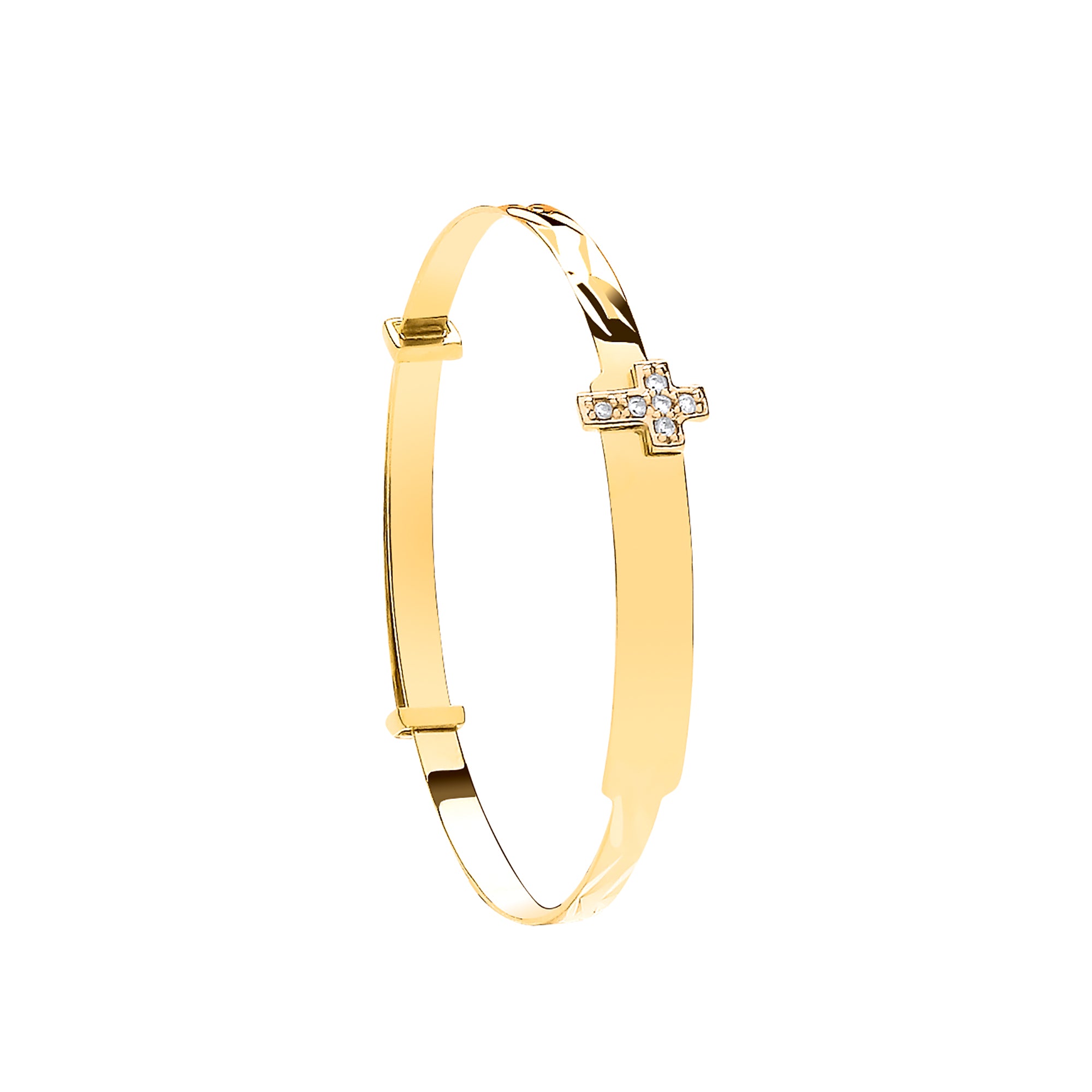 Y/G D/C Expandable Baby Bangle Cz Cross