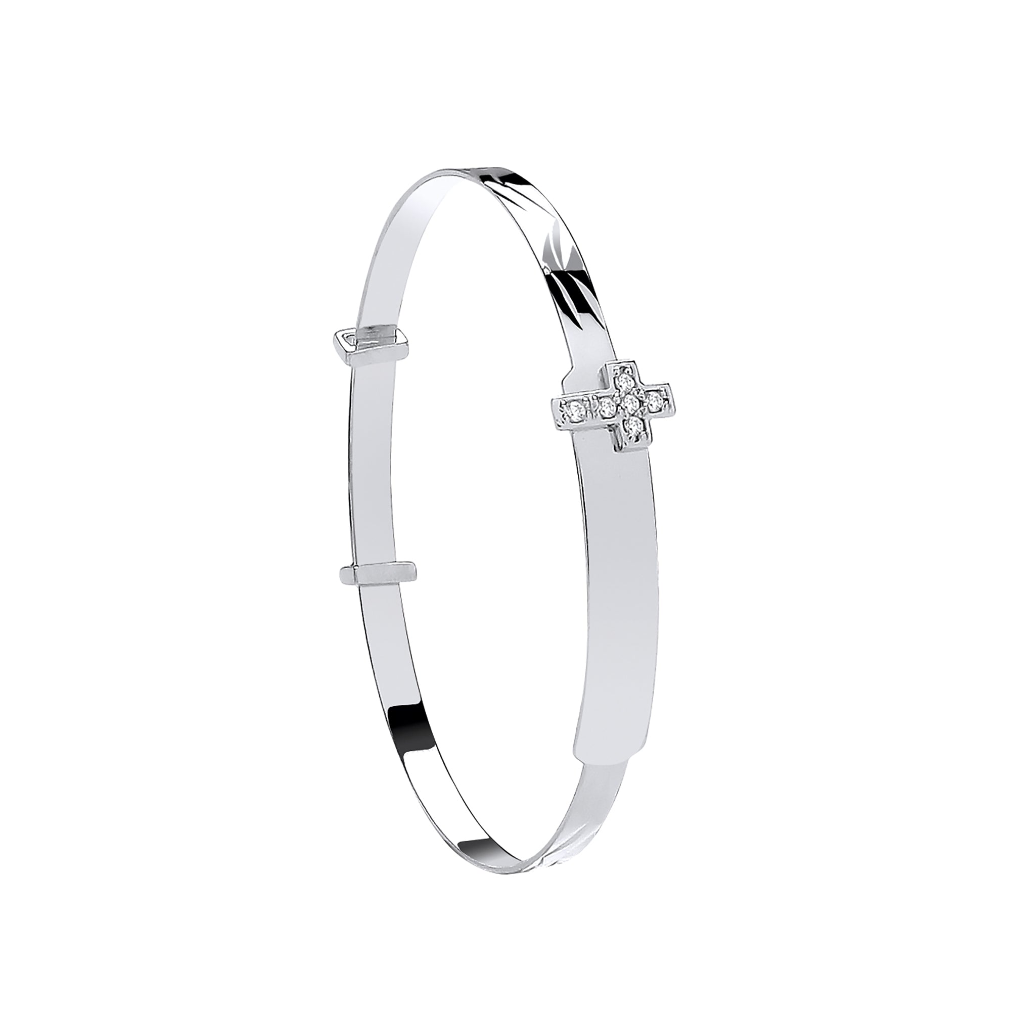 W/G D/C Expandable Baby Bangle Cz Cross
