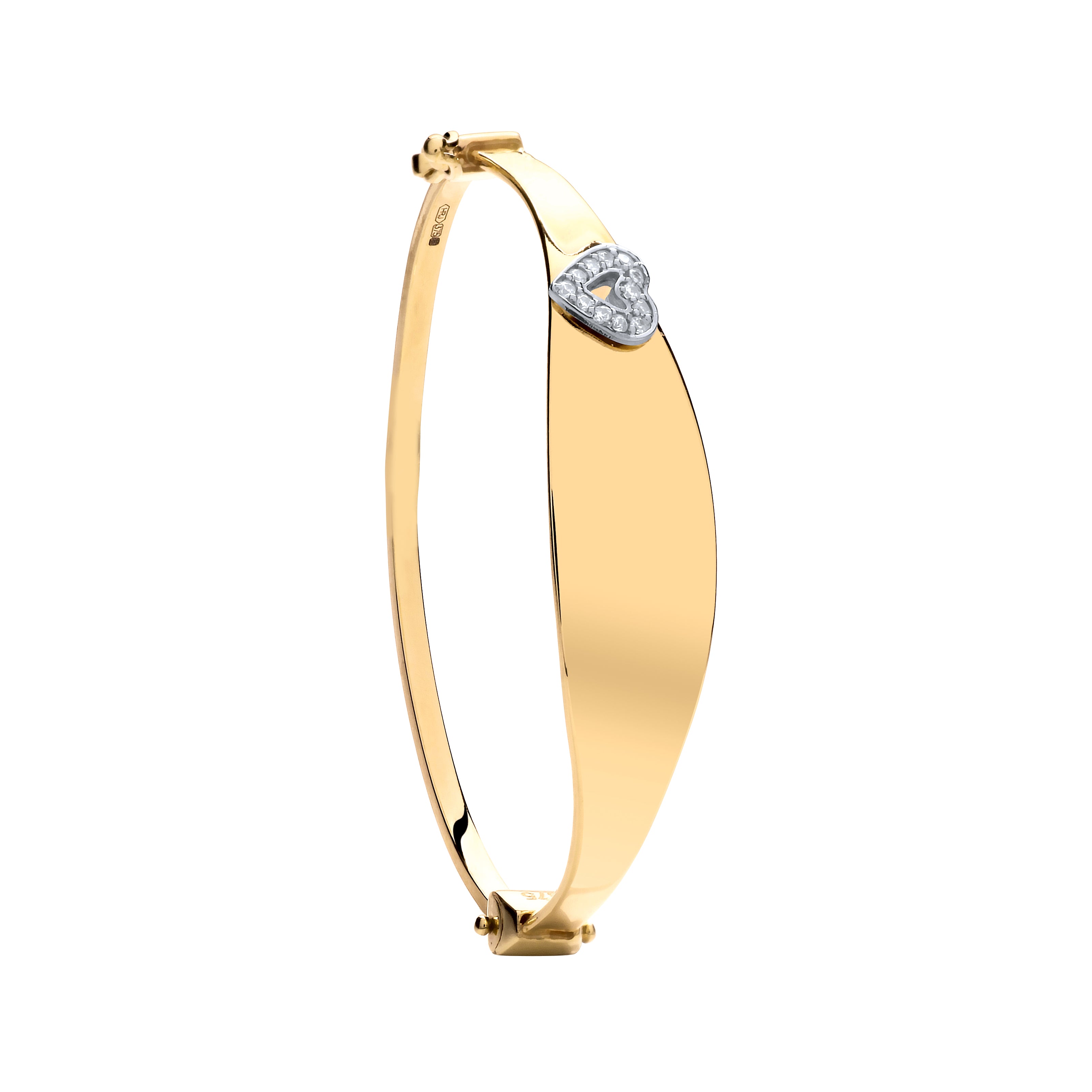 Y/G Oval ID with Cz Heart Baby Bangle
