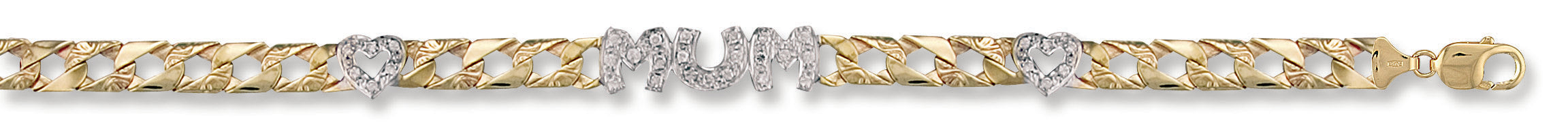 Y/G Cz Mum & Heart Bracelet