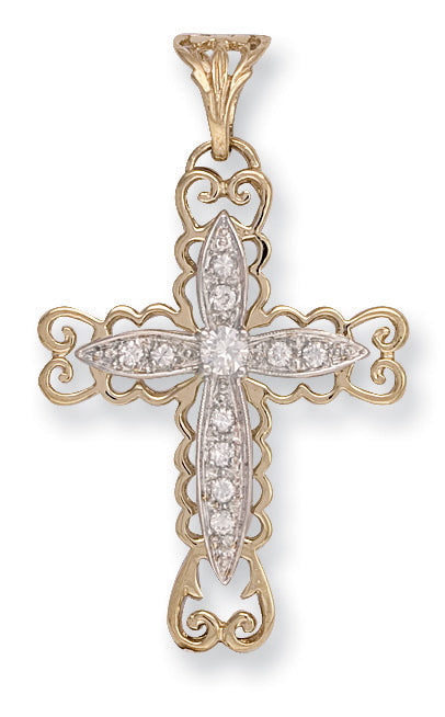 Y/G Fancy Pave Set Cz Cross