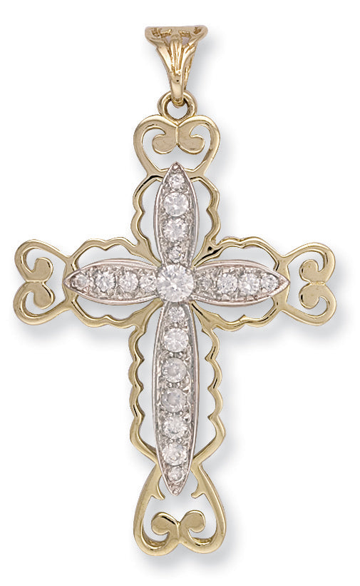 Y/G Fancy Pave Set Cz Cross