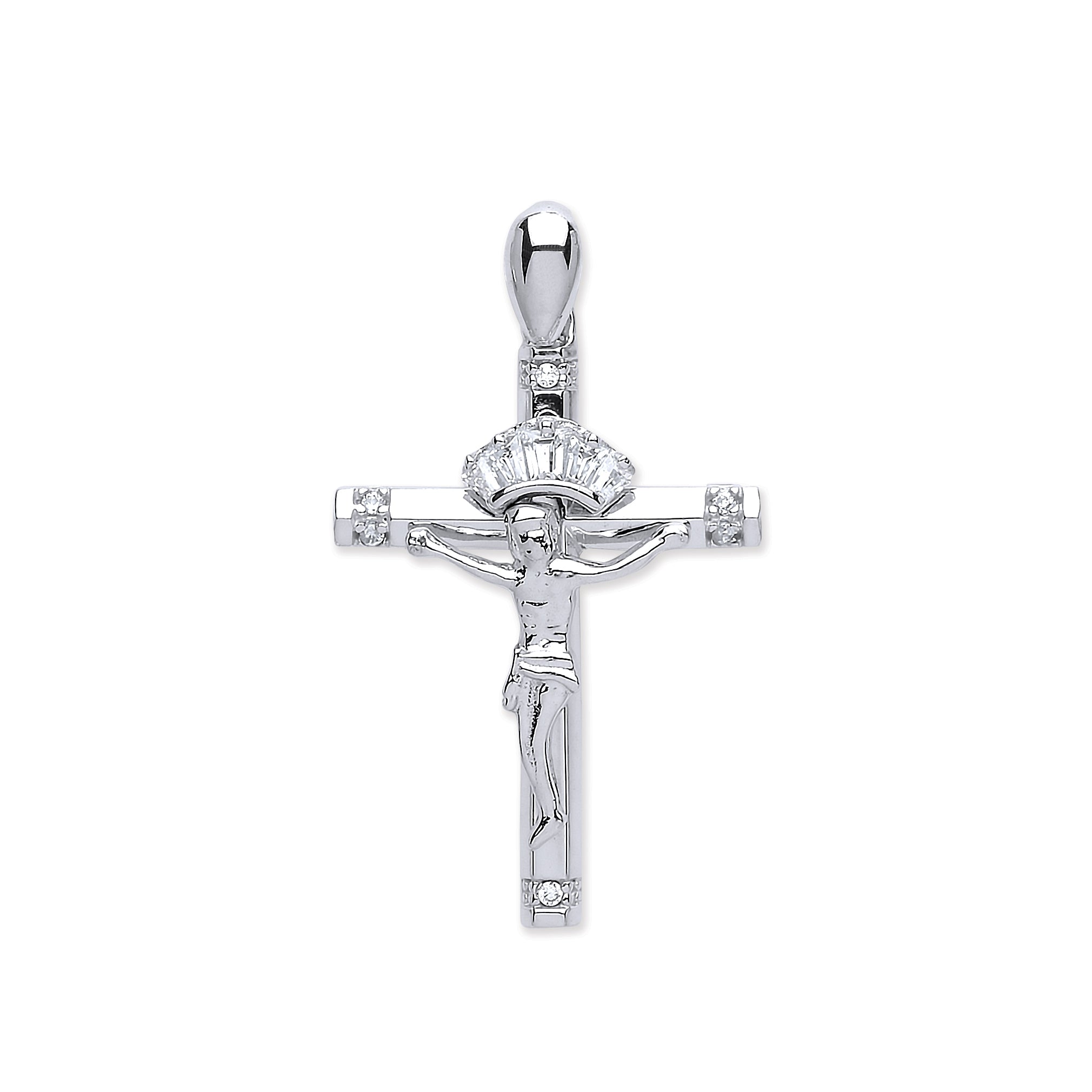 W/G Cz Baguettes & Round Crucifix