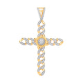 Y & W/G Large Round Charm Cz Curb Link Cross
