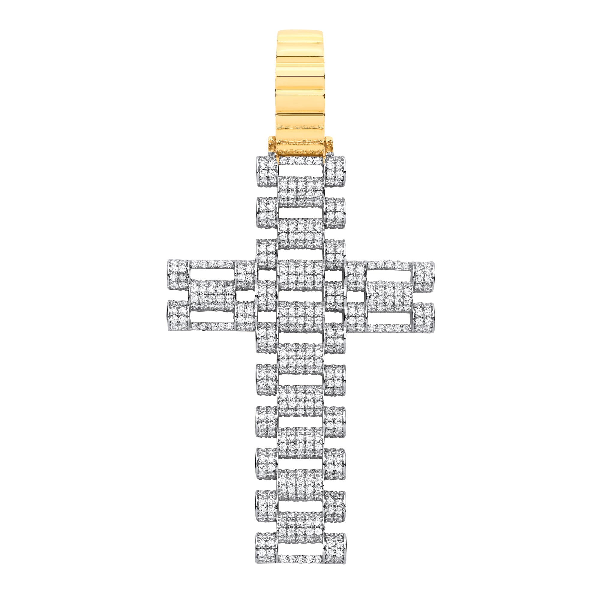 Y & W/G Cz Fancy Link Large Cross