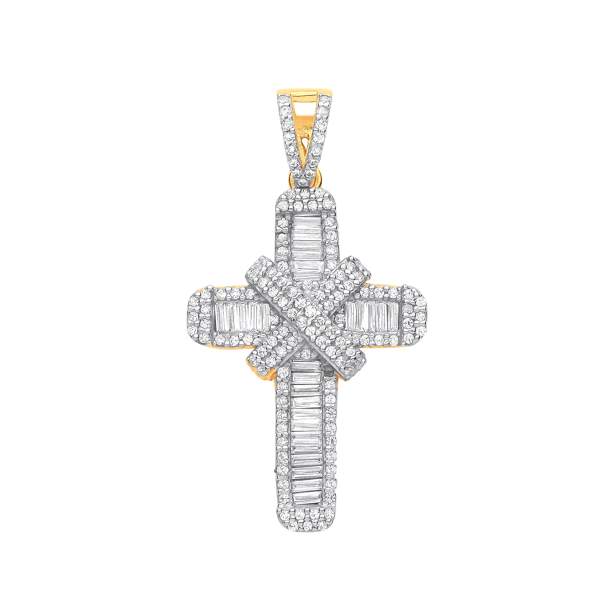 Y/G CZs Kiss Cross Pendant