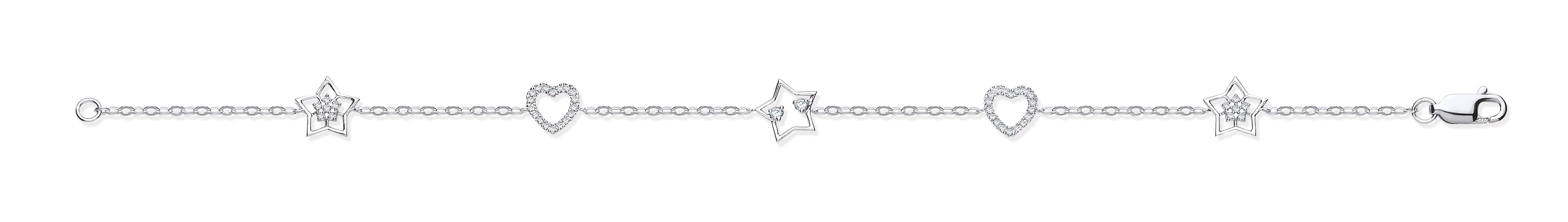 9ct White Gold 0.20ctw Hearts and Stars Diamond Bracelet