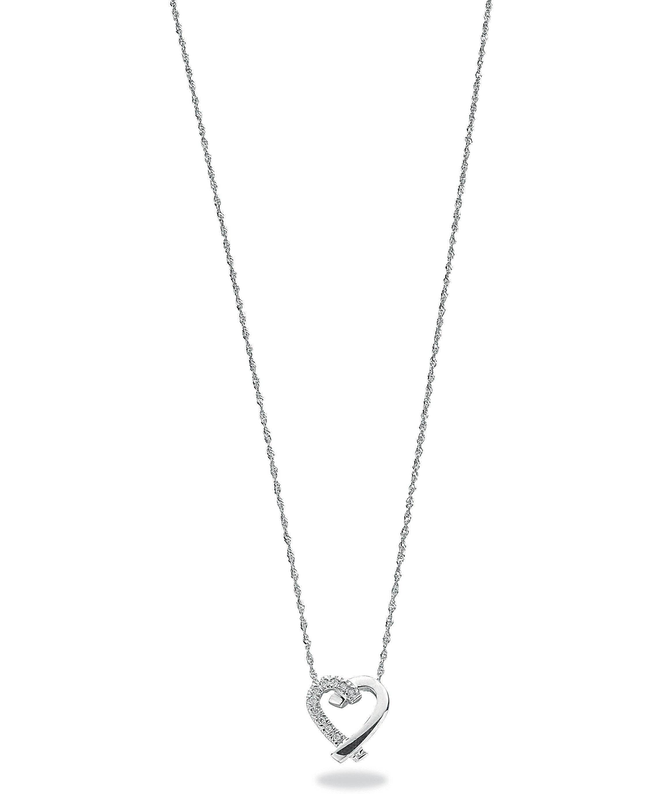 9ct White Gold 0.05ct Diamond Heart Pendant with 18in Chain