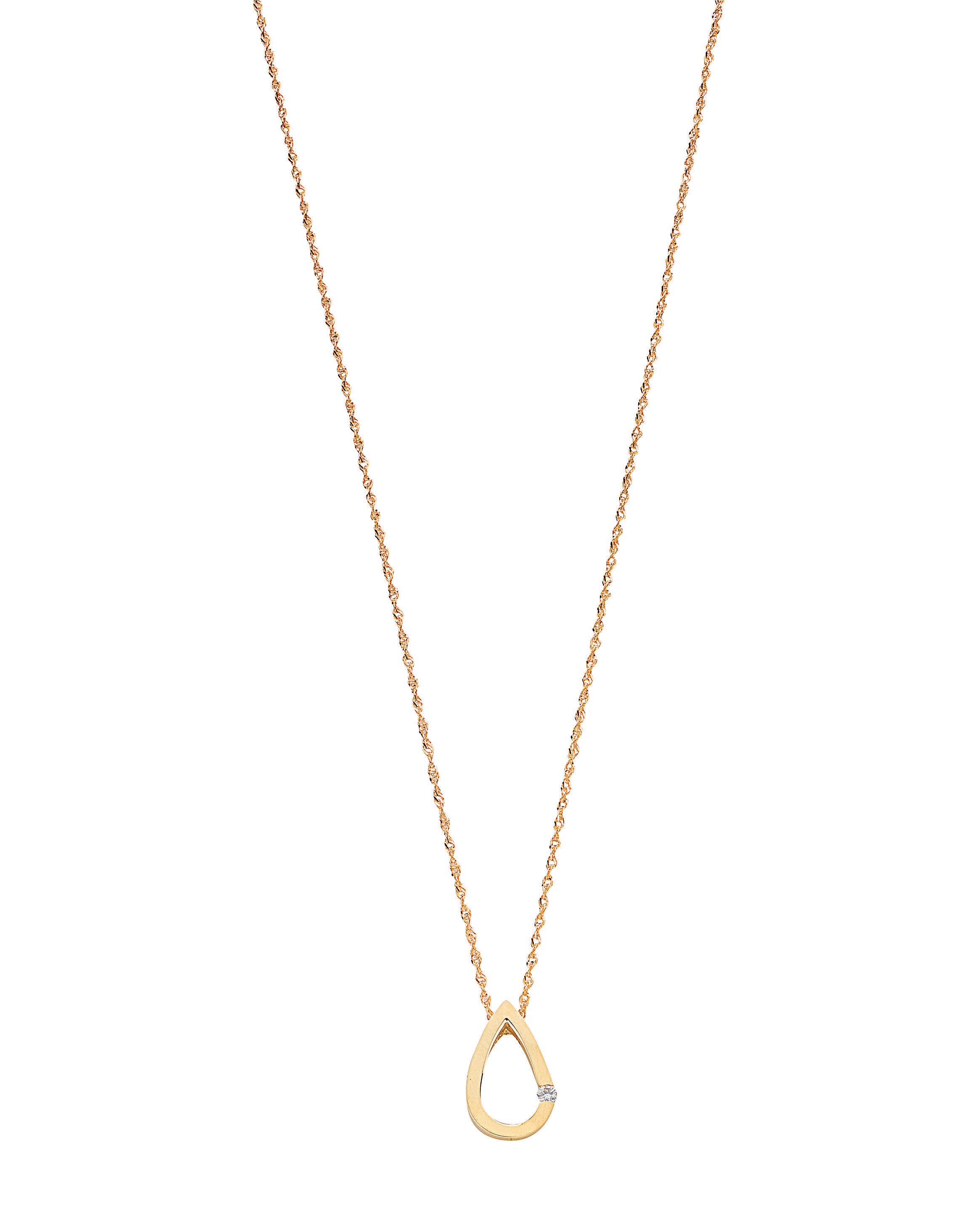9ct Yellow Gold 0.04ct Diamond Tear Drop Pendant with 18in Chain