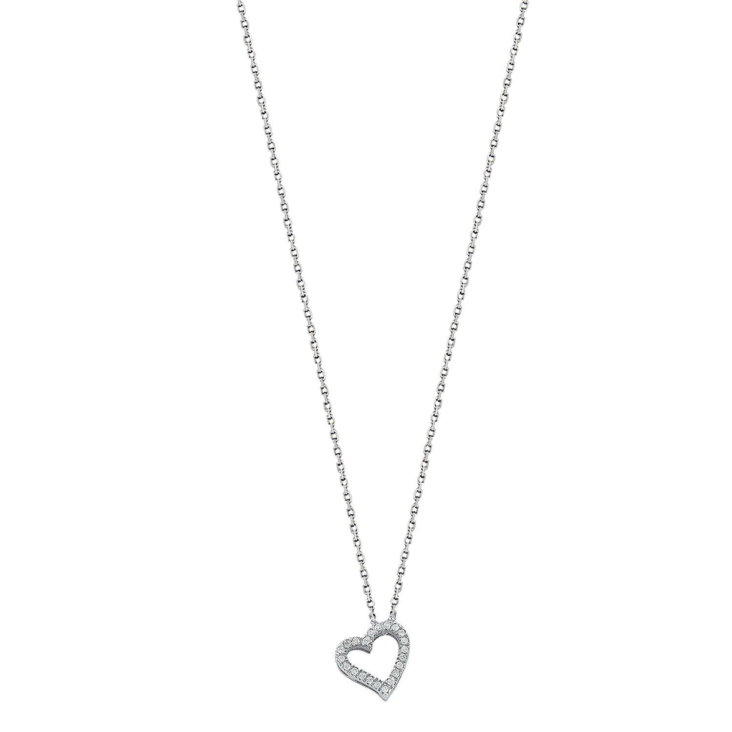 9ct White Gold 0.13ct Diamond Heart Pendant with 18in Chain