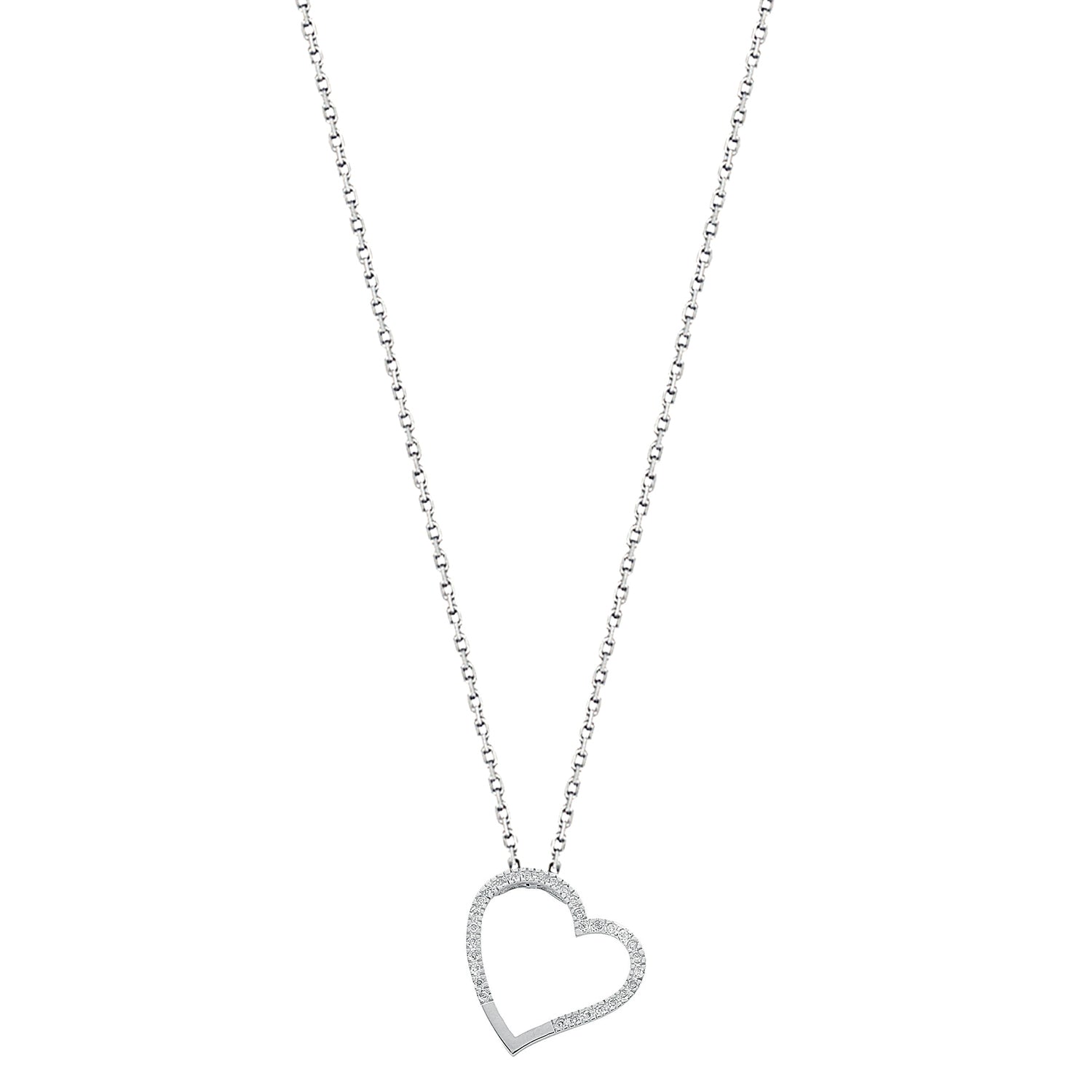 9ct White Gold 0.12ct Diamond Heart Pendant with 18in Chain