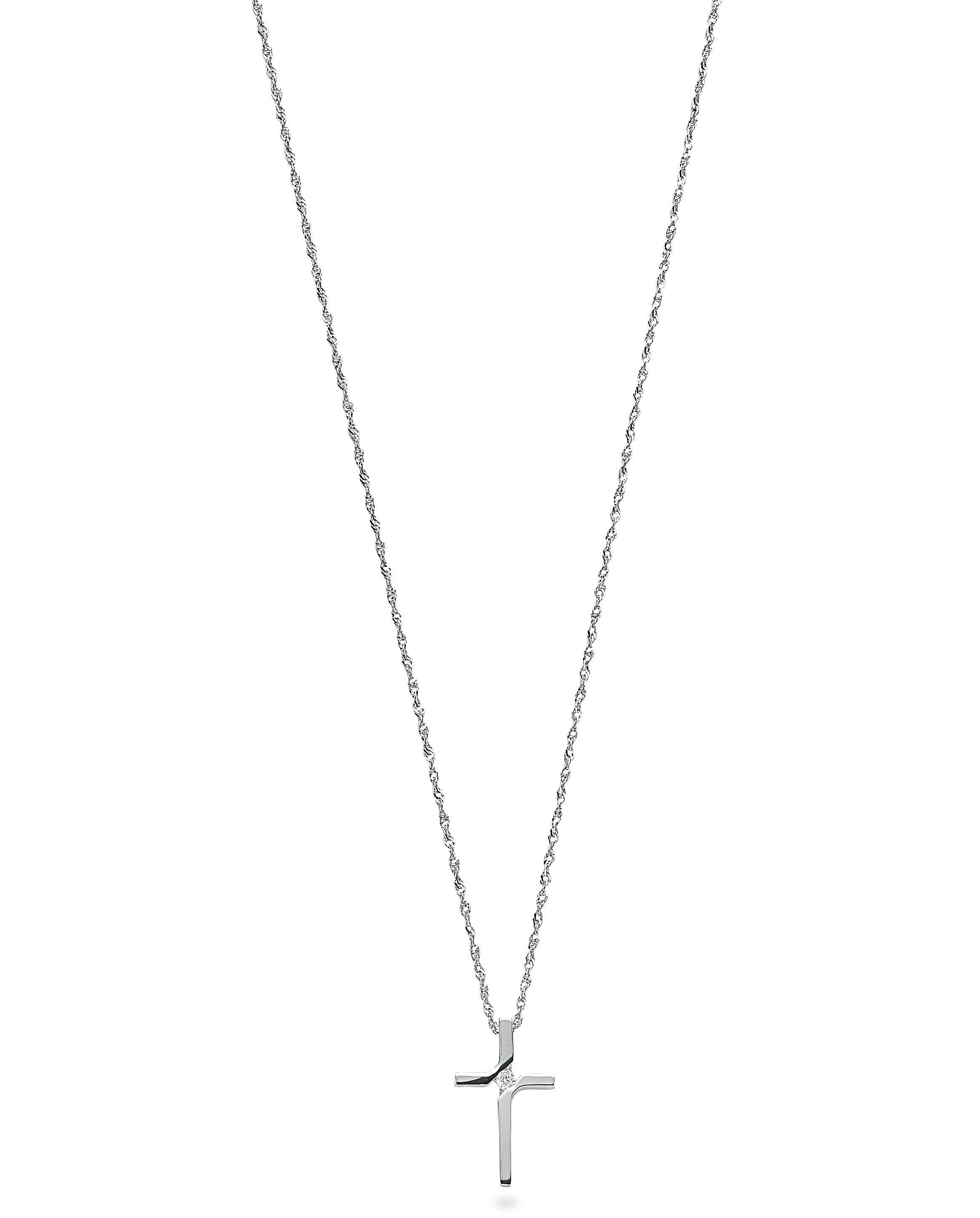 9ct White Gold 0.04ct Diamond Cross Pendant with 18in Chain