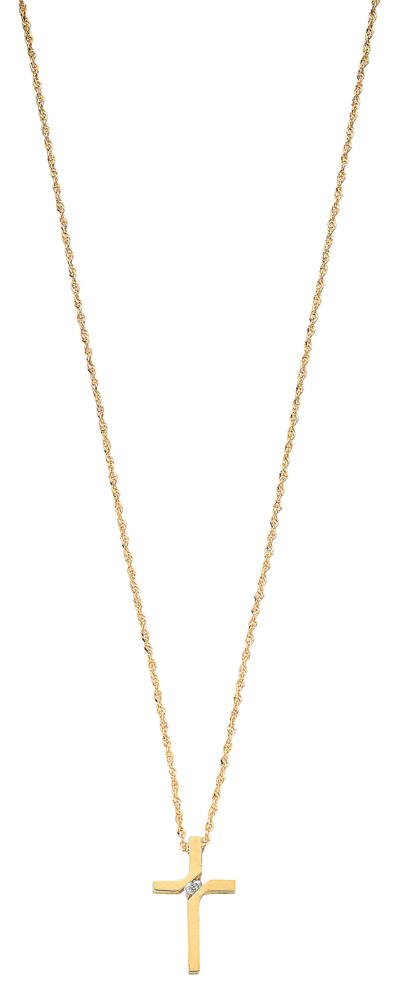 9ct Yellow Gold 0.04ct Diamond Cross Pendant with 18in Chain