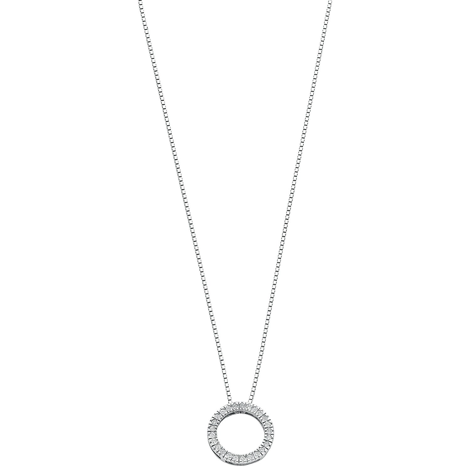 9ct White Gold 0.25ct Diamond Circle Pendant with 18in Chain