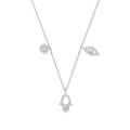 9ct White Gold 0.22ctw Evil Eye Hamsa and Circle Pendant 18in Chain
