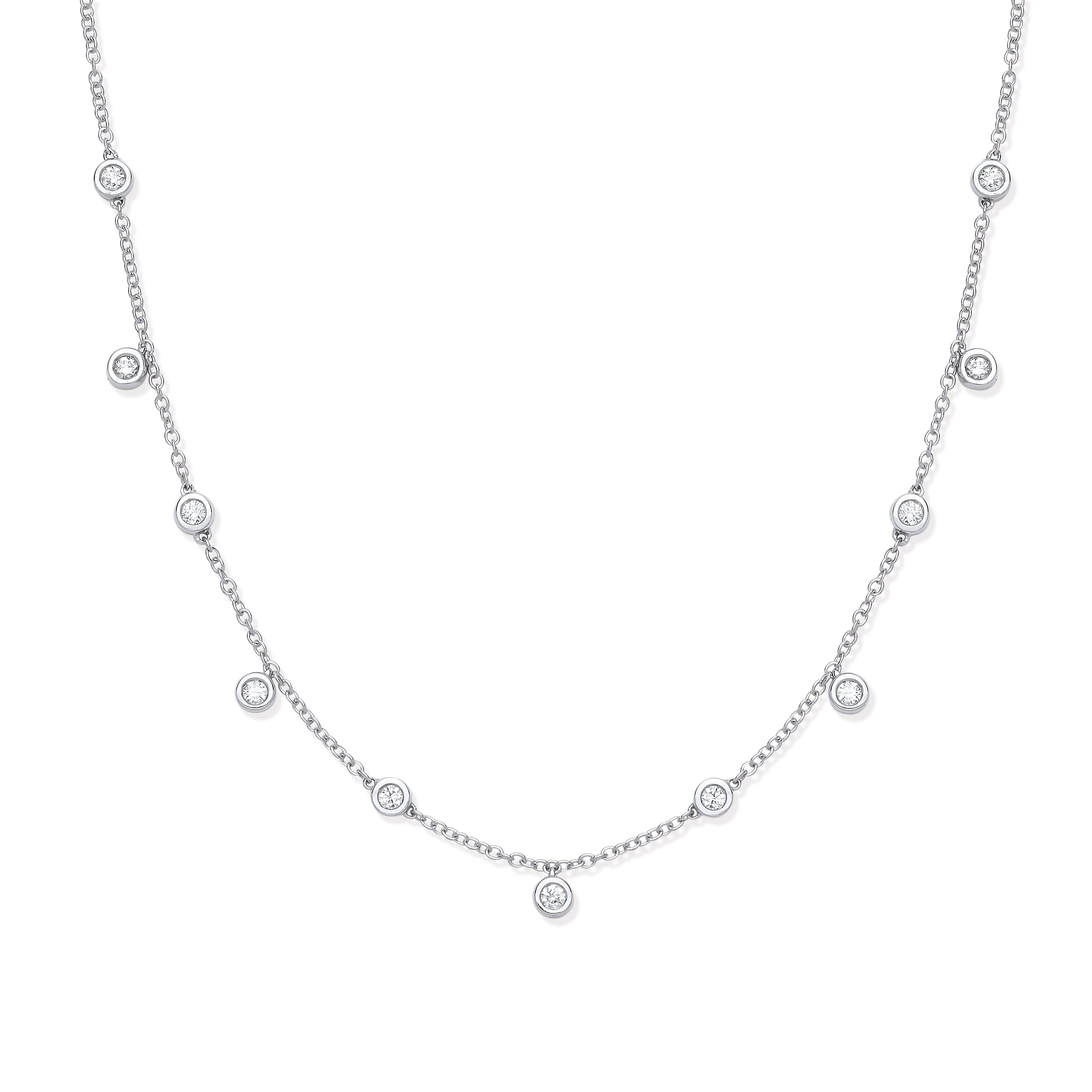 18ct WG 0.33ctw Rub Over Set Diamond 18in Chain