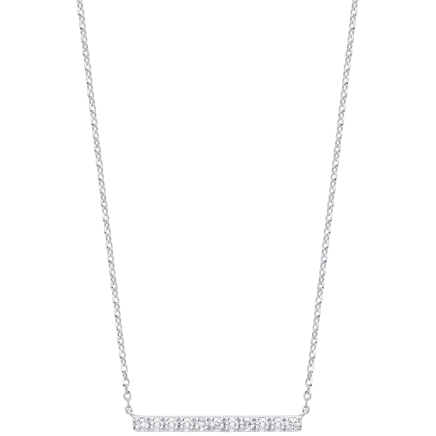 9ct White Gold 0.20ct Diamond Bar Necklace Chain 17in