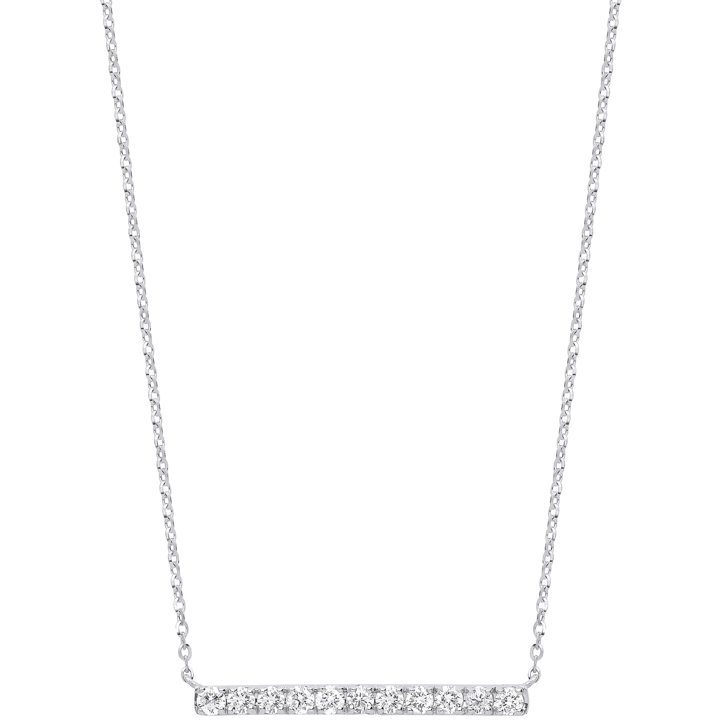 9ct White Gold 0.33ct Diamond Bar Necklace 18in Chain