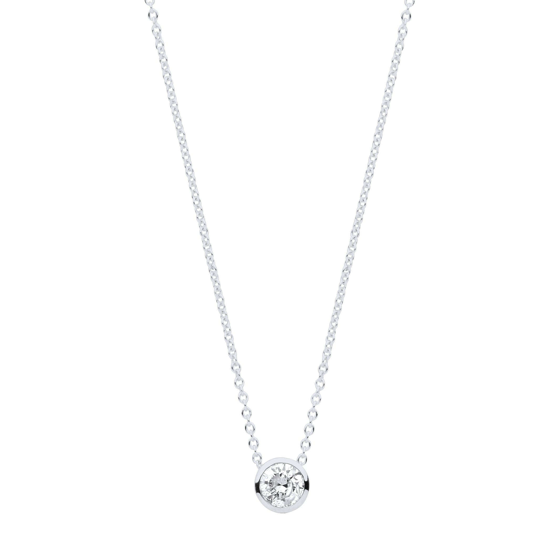 18ct White Gold 0.25ctw G-SI Rubover Diamond Pendant 18in Chain