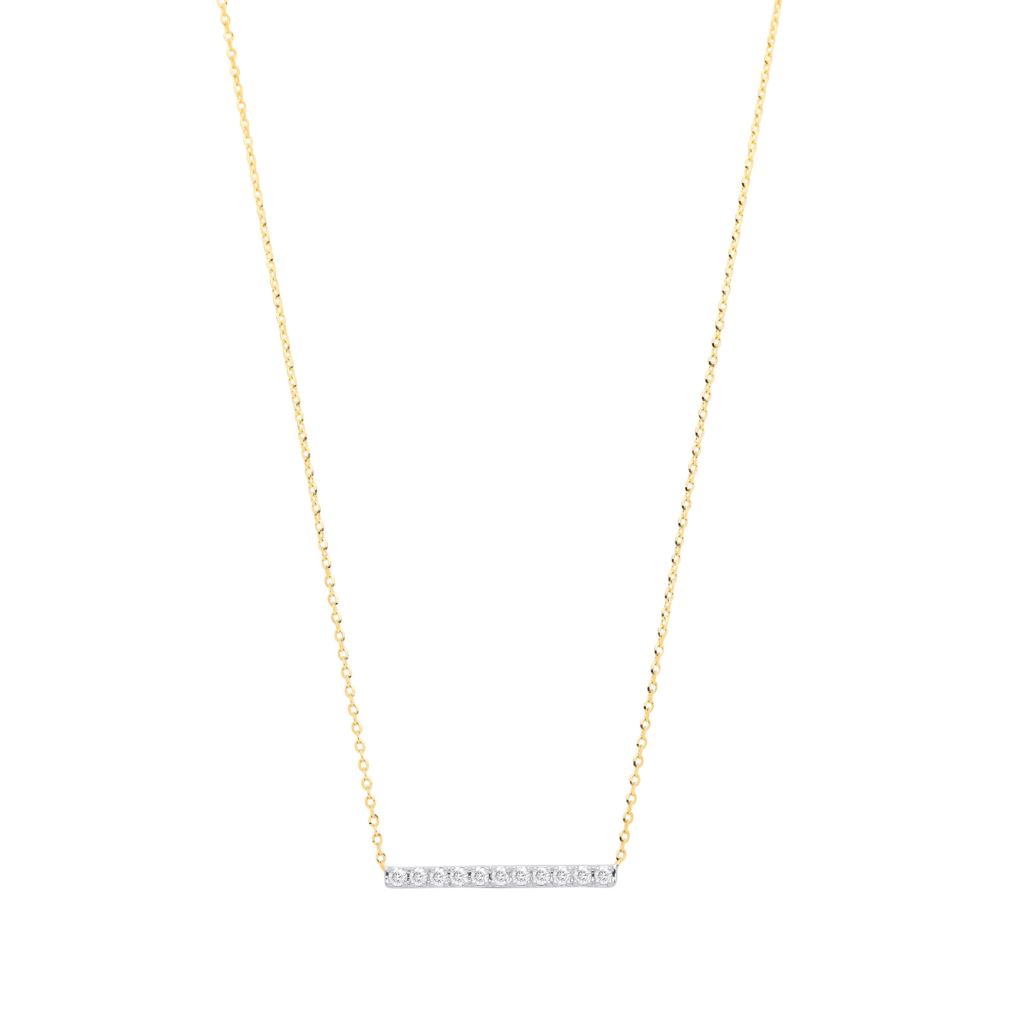 9ct Yellow Gold 0.20ct Diamond Bar Necklace Chain 17in