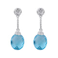 9ct White Gold 0.04ct Diamond and 6.93ct Blue Topaz Drop Earrings