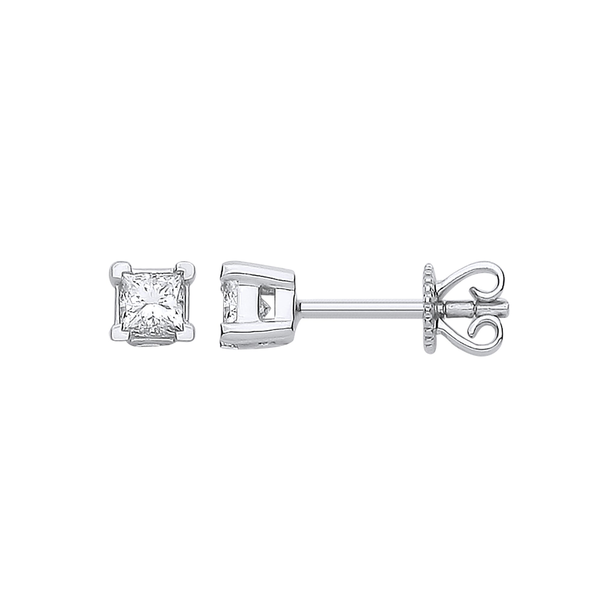 18ct White Gold 0.50ct Claw Set H/VS Princess Cut Diamond Stud Earrings