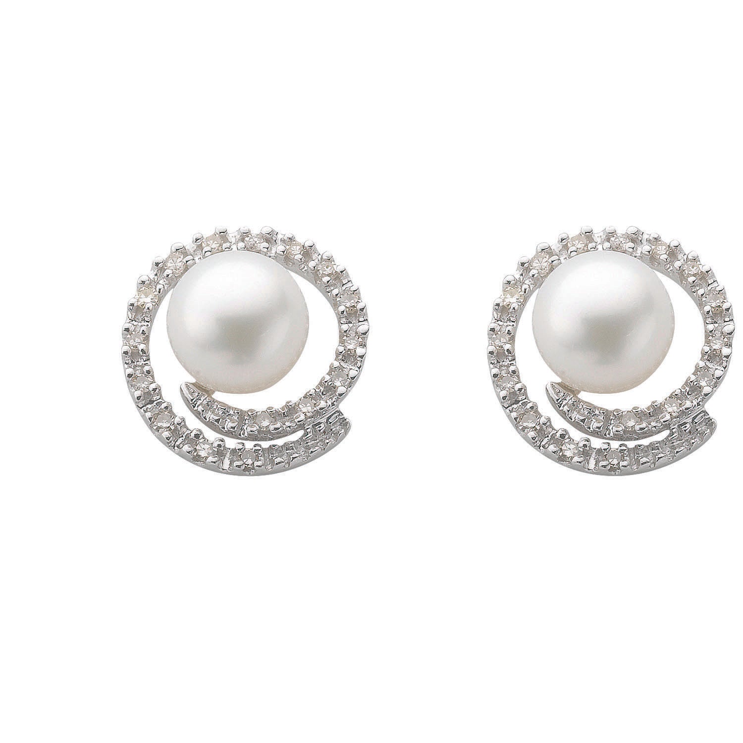 9ct White Gold 0.18ct Diamond and Pearl Stud Earrings
