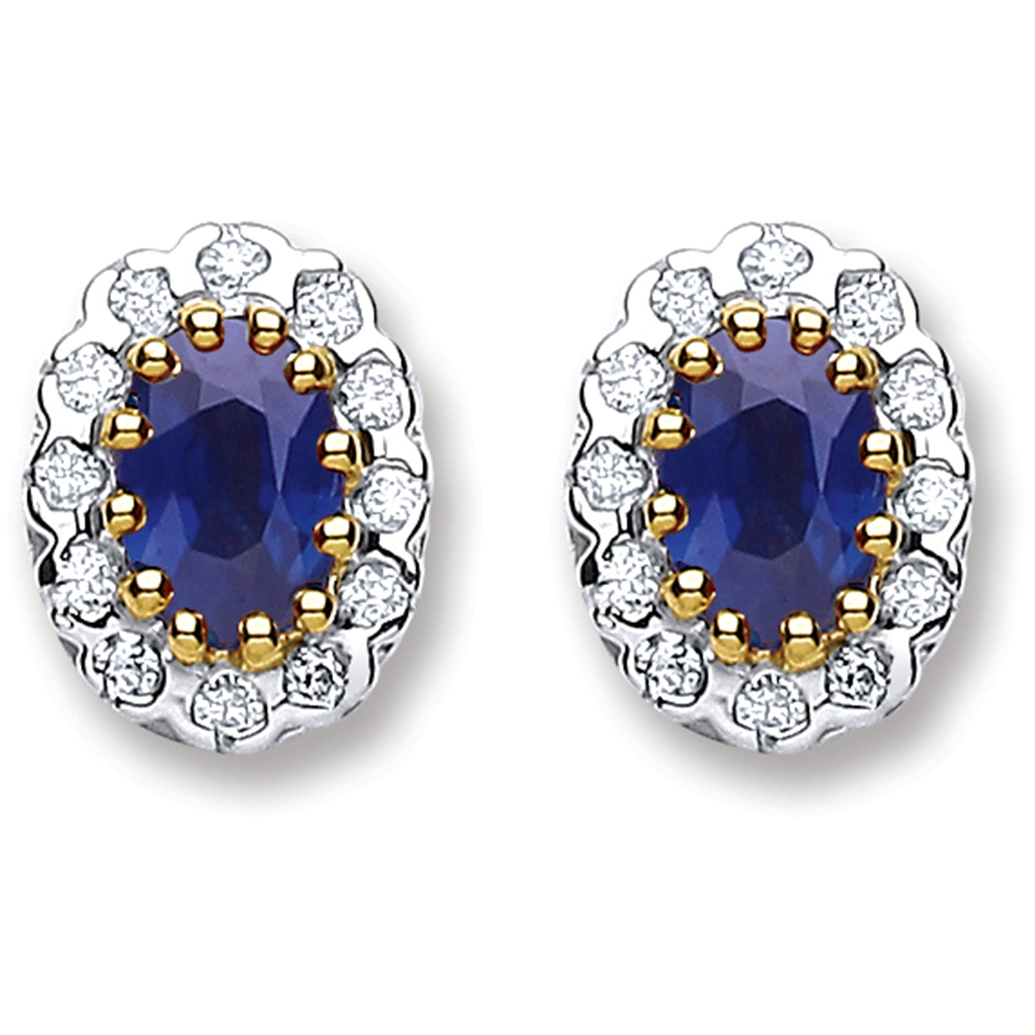 9ct Yellow Gold 0.20ct Diamond and 0.90ct Sapphire Stud Earrings