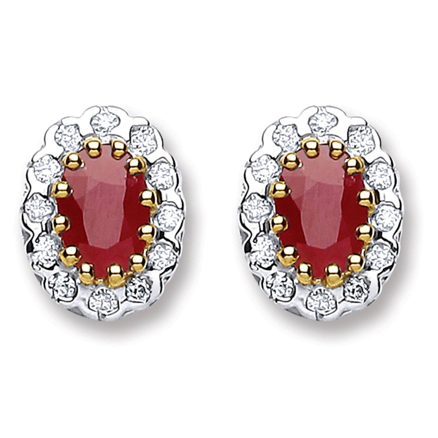 9ct Yellow Gold 0.20ct Diamond and 1.20ct Ruby Stud Earrings