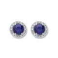 9ct White Gold 0.15ct Diamond 1.20ct 5mm Round Sapphire Stud Earrings