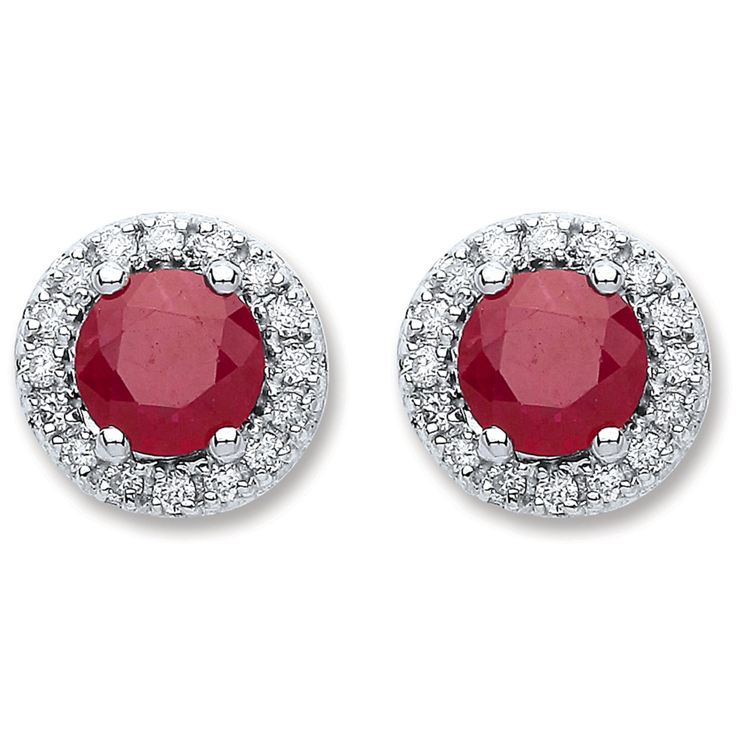 9ct White Gold 0.15ct Diamond 0.90ct Round Ruby Stud Earrings
