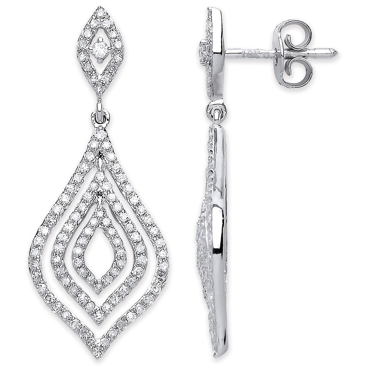 18ct White Gold 0.75ct Diamond Drop Earrings