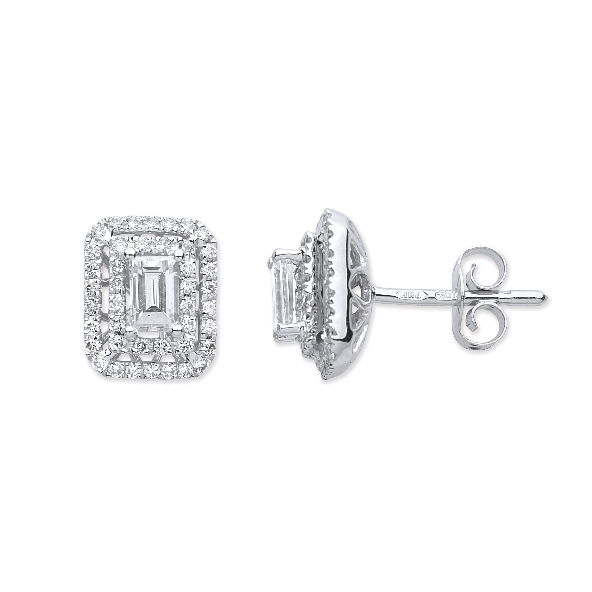 18ct White Gold 0.75ct Emerald Cut Rectangular Stud