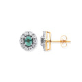 9ct YG 0.60ct Emerald and 0.08ct Diamond Oval Stud Earrings