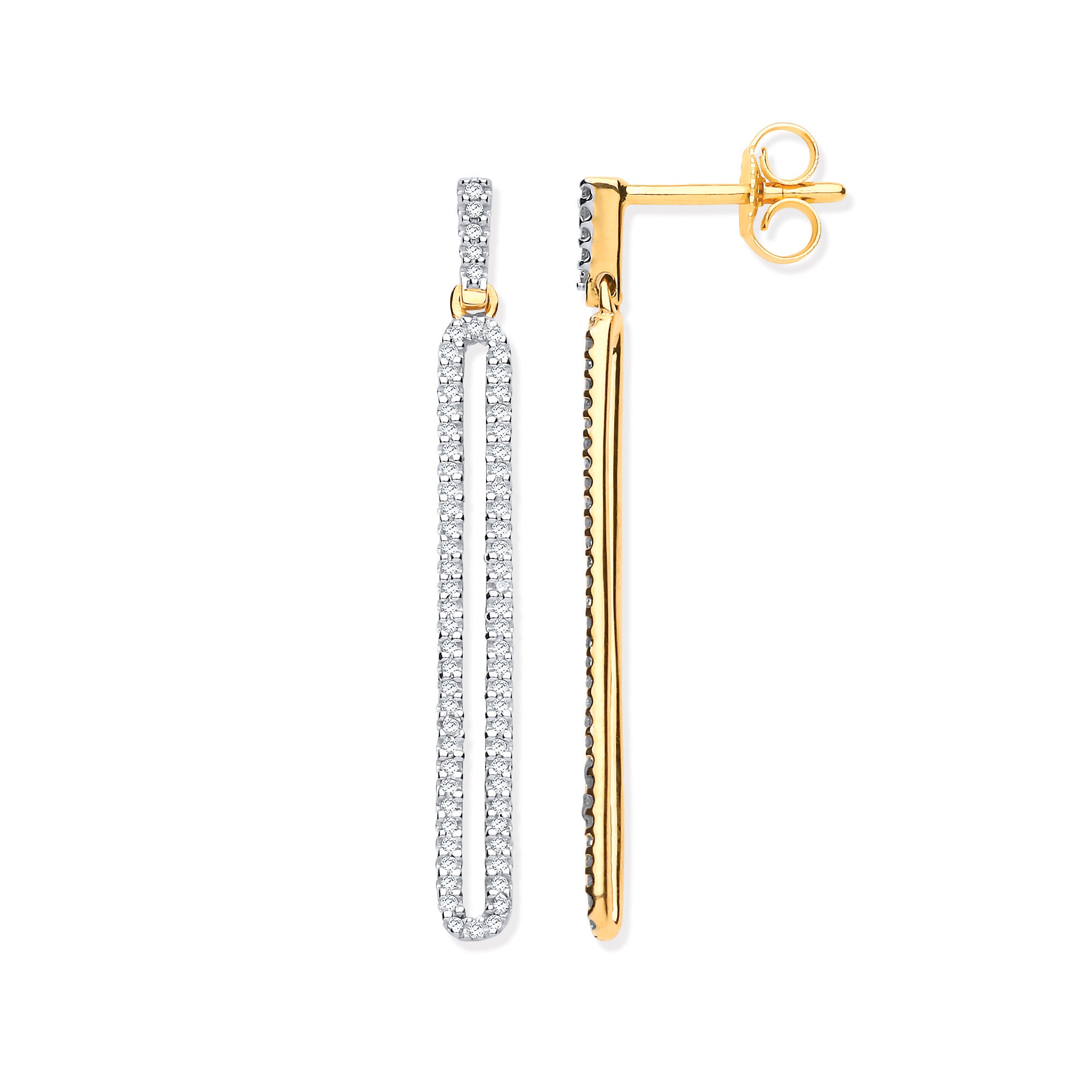 9ct Yellow Gold Long Loop Drop 0.25ct Diamond Earrings