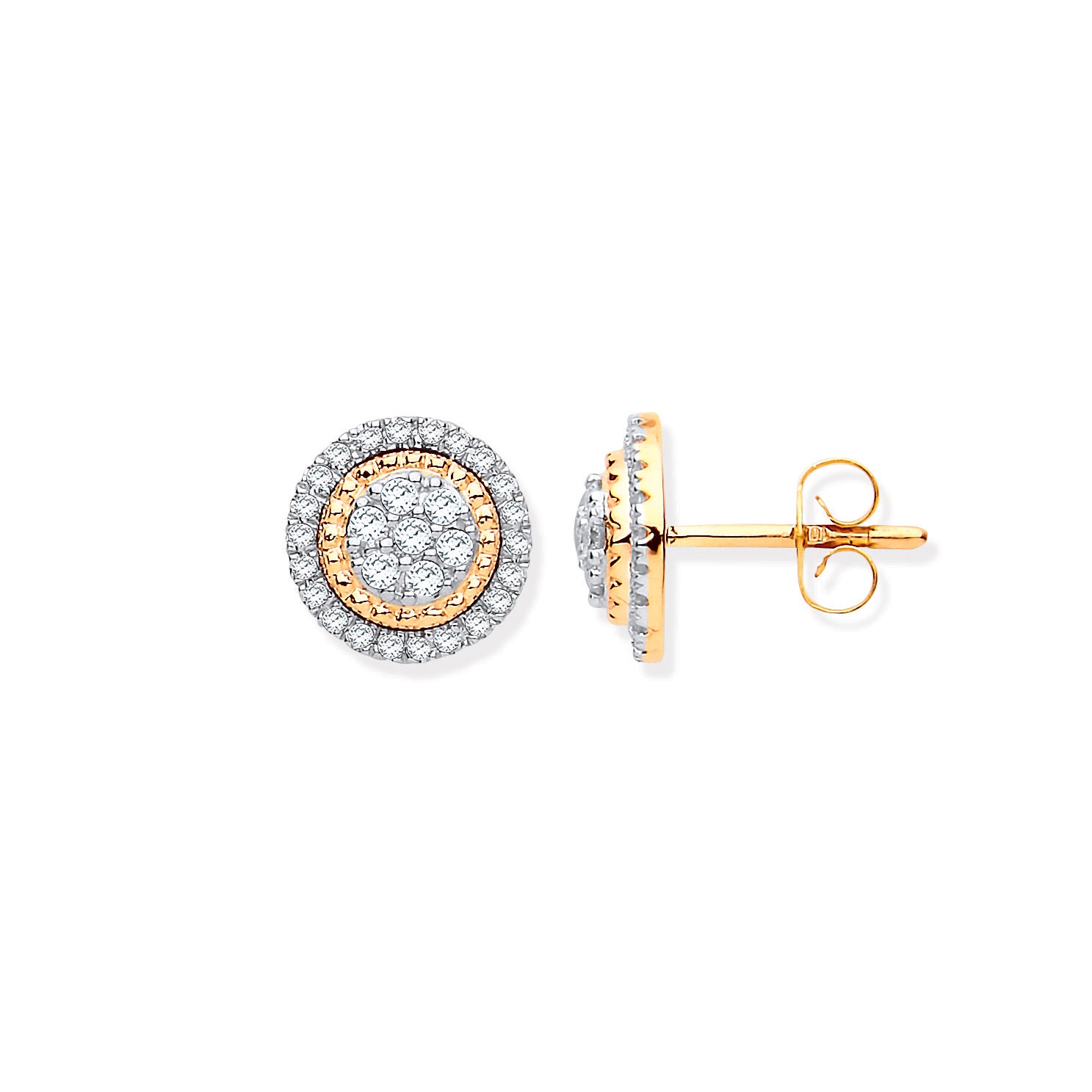 9ct Yellow Gold Multi Circles Stud Diamond 0.36ctw Earrings