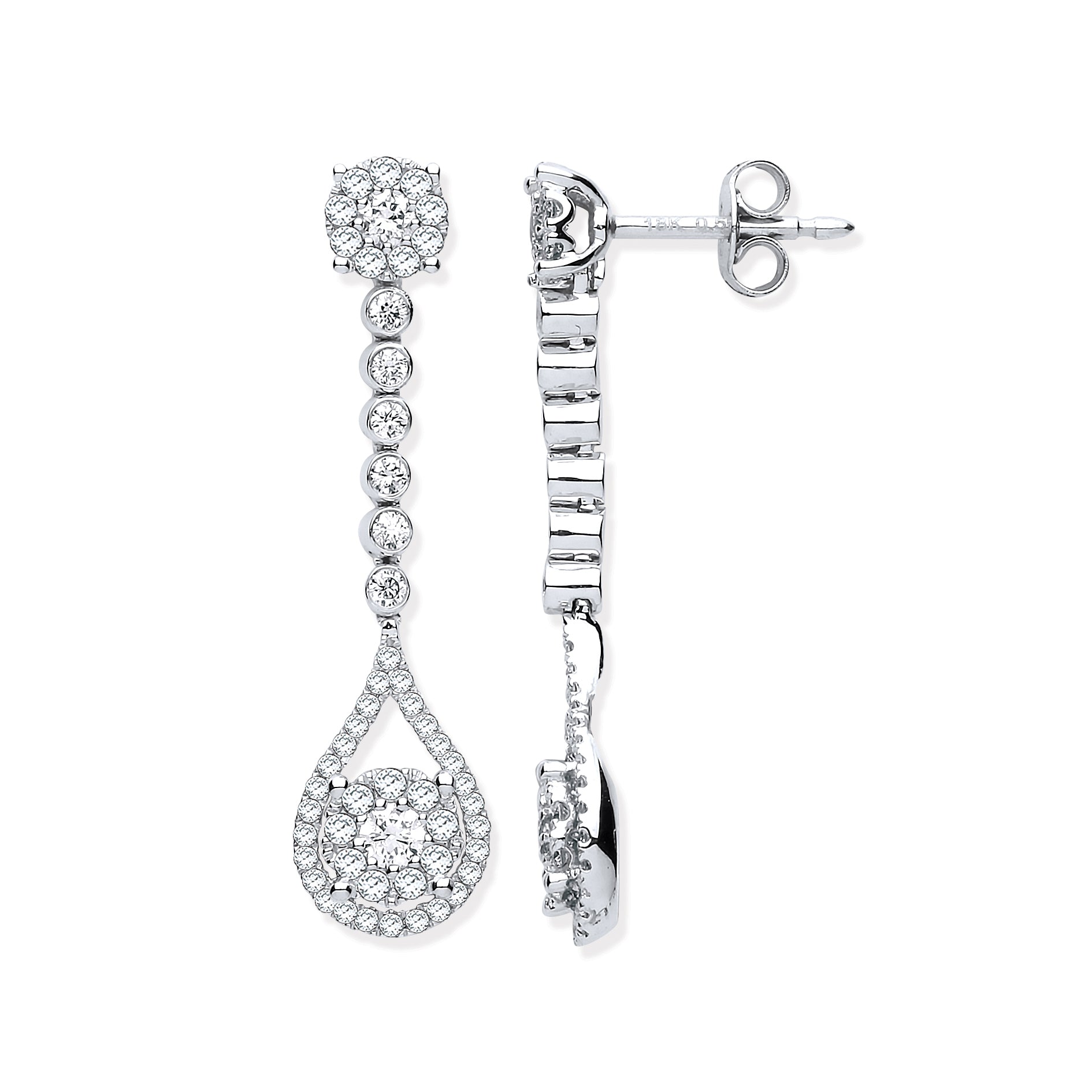 18ct White Gold 1.00ct Diamond Pear Shape Design Drop Earrings