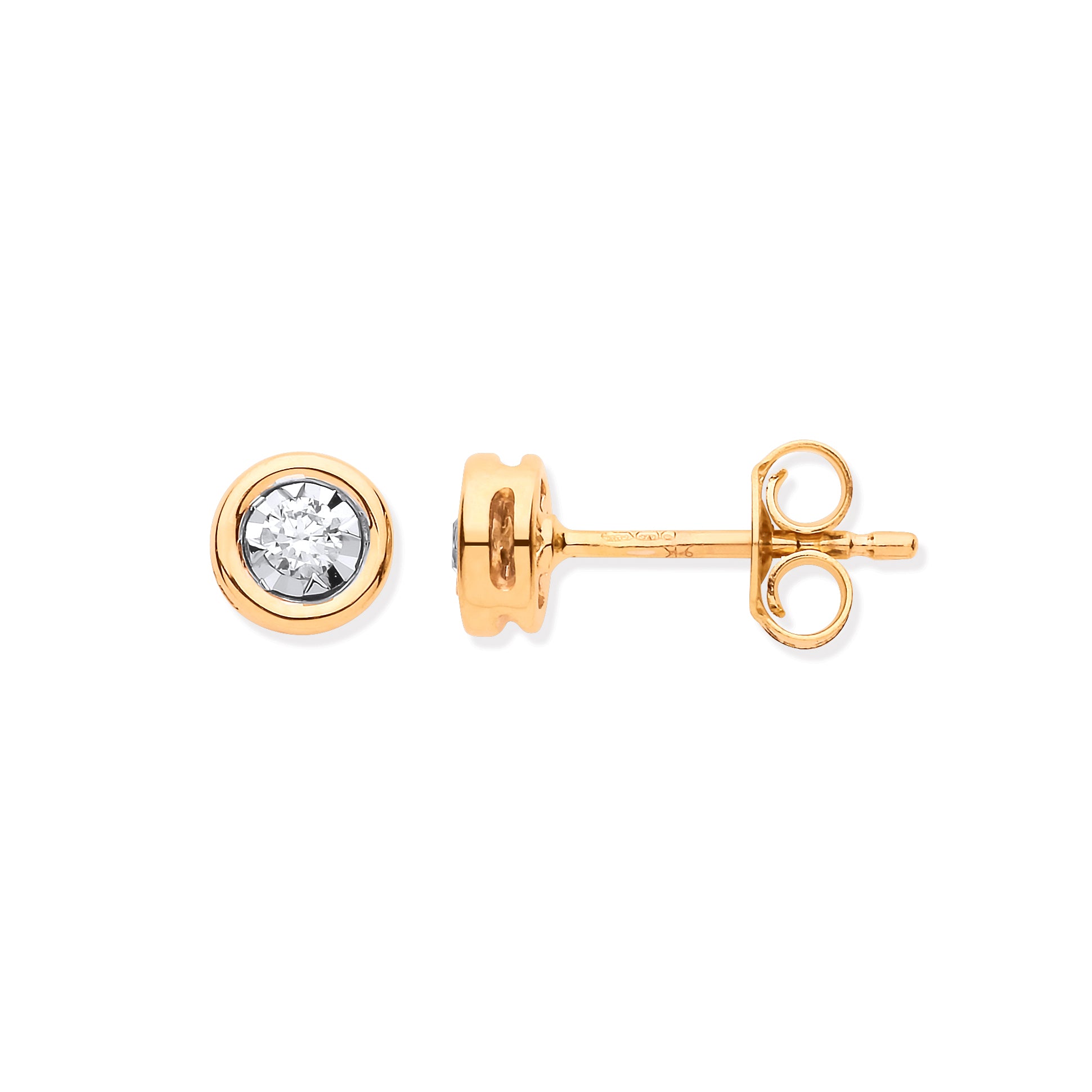 9ct YG Rub-Over Illusion Set 0.10ctw Diamond Studs