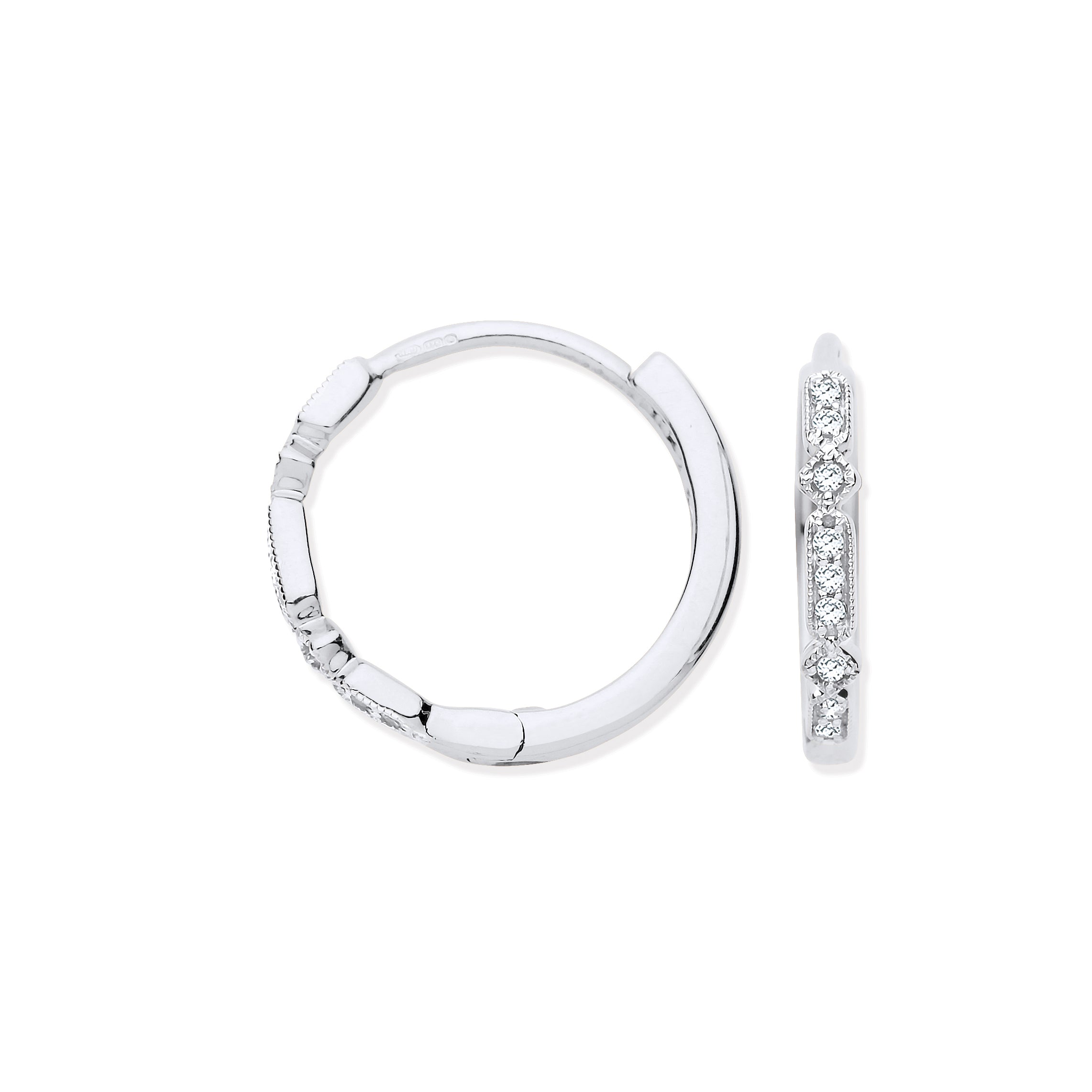 9ct White Gold Round 0.08ctw Diamond Hoops