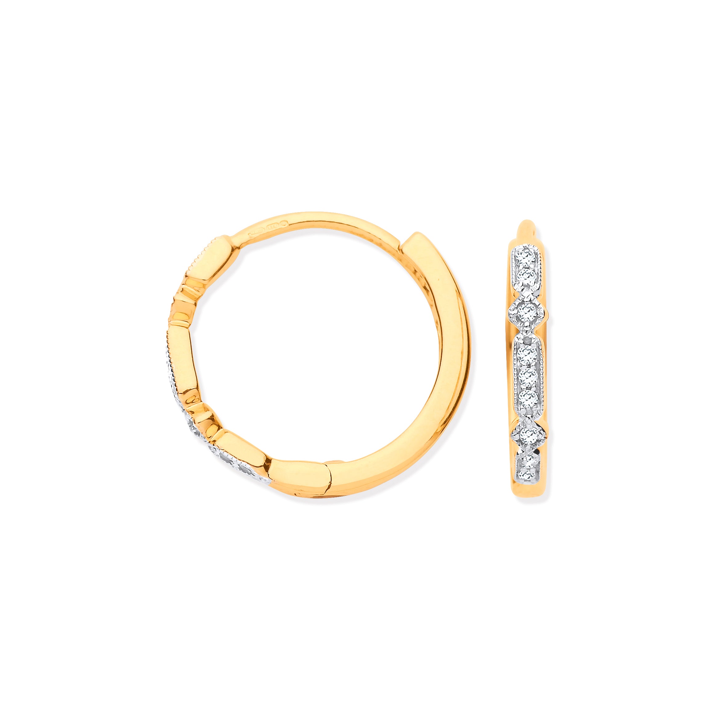 9ct Yellow Gold Round 0.08ctw Diamond Hoops