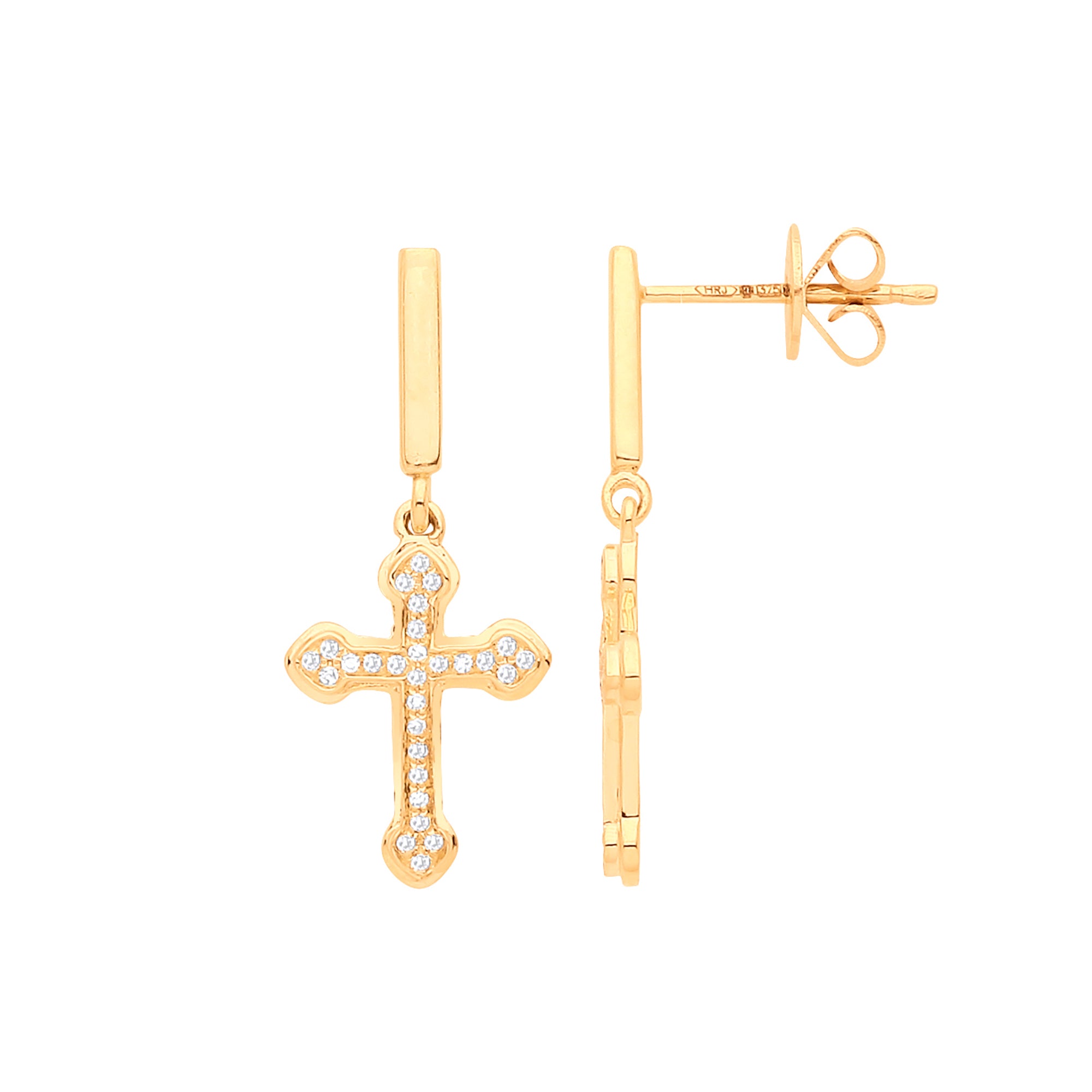 9ct Yellow Gold 0.09ctw Cross Earrings
