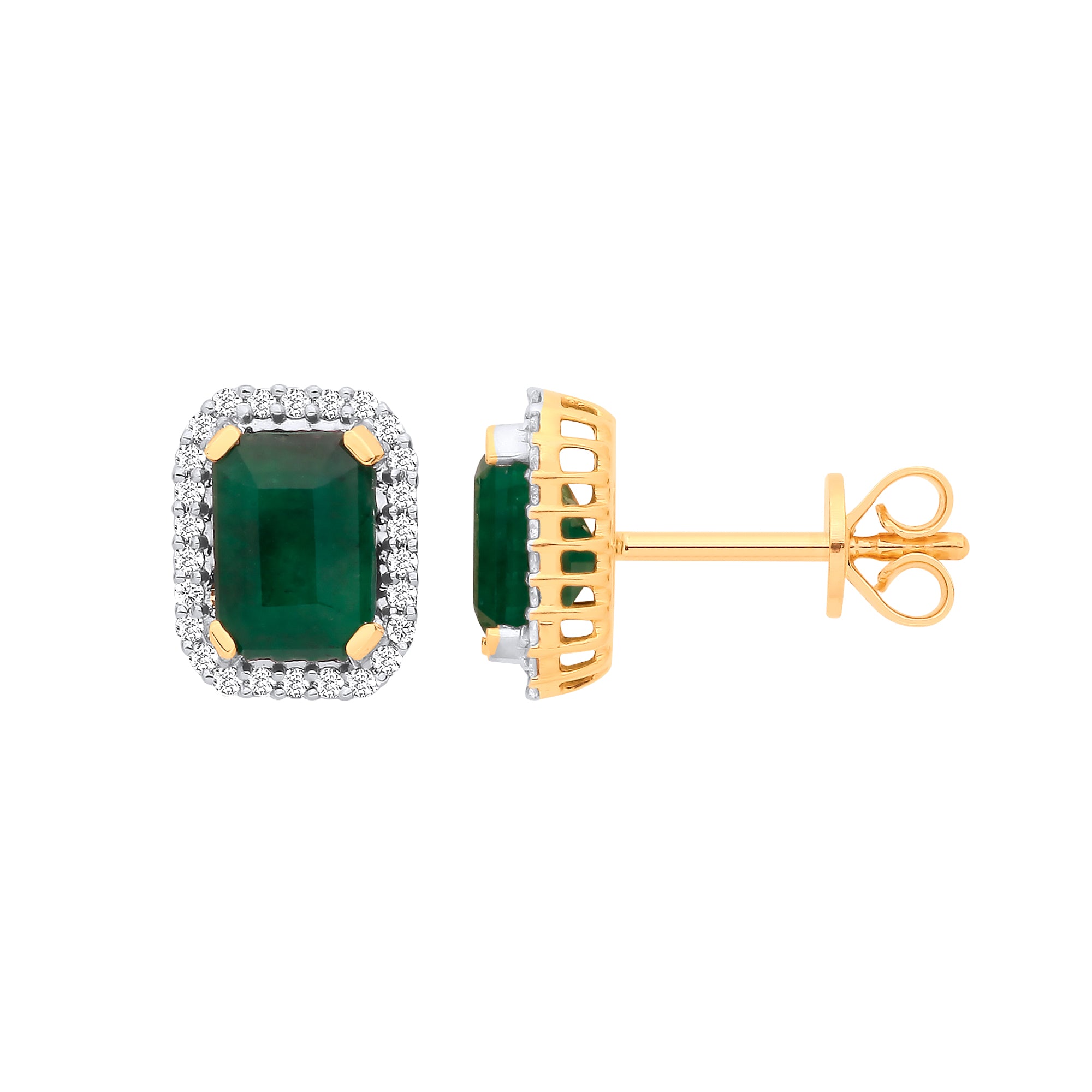 18ct Yellow Gold 0.16ctw Diamond and 2.08ctw Emerald Earrings