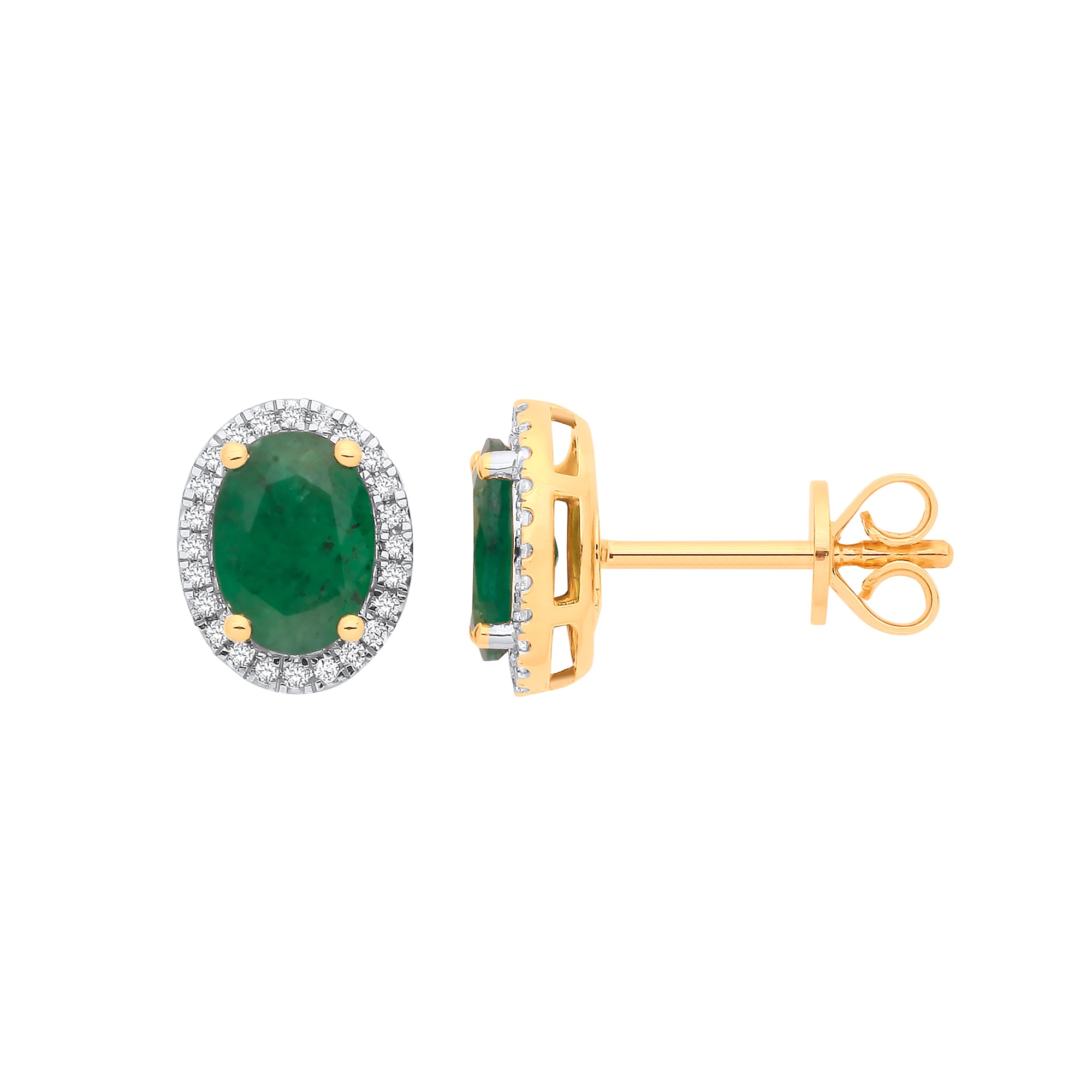 18ct Yellow Gold 0.12ctw Diamond and 1.45ctw Emerald Earrings