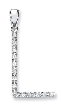 9ct White Gold 0.12ct Diamond L Initial