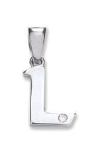 9ct White Gold 0.01ct Diamond L Initial