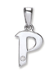 9ct White Gold 0.01ct Diamond P Initial